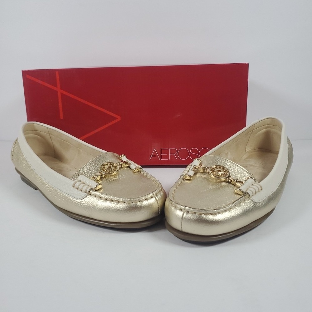 NIB Aerosoles Newlywed Soft Gold Leather Loafers Womens Shoes 6 1/2